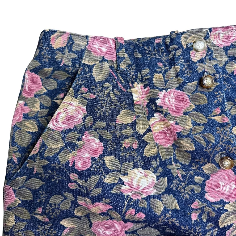 Orvis Floral Denim Jean Jacket Skirt Set Roses Button Up Y2K Cottagecore Grandma - Picture 12 of 16